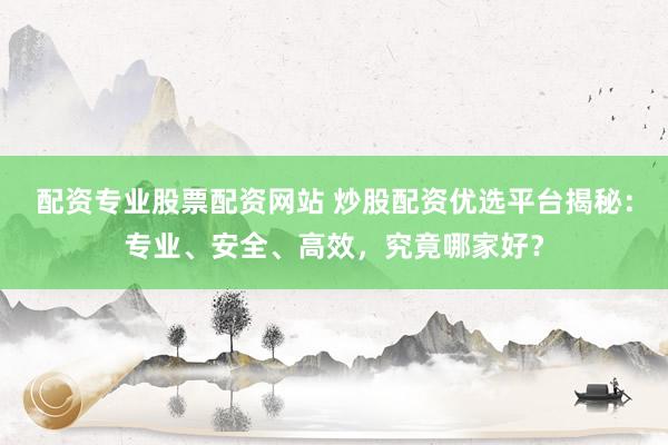 配资专业股票配资网站 炒股配资优选平台揭秘：专业、安全、高效，究竟哪家好？