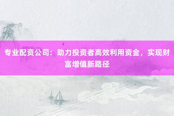 专业配资公司：助力投资者高效利用资金，实现财富增值新路径