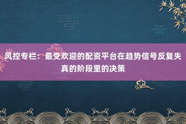 风控专栏：最受欢迎的配资平台在趋势信号反复失真的阶段里的决策
